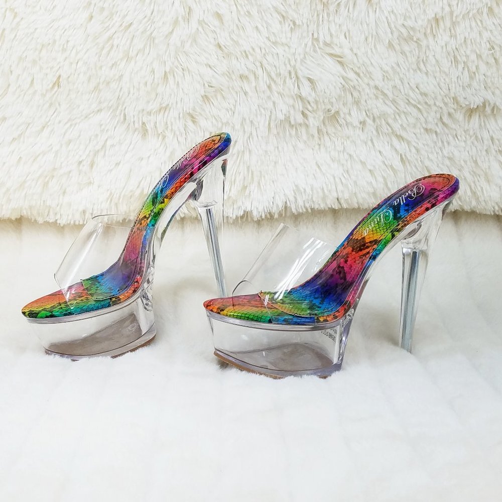 Clear Platform Heels Rainbow Snake Foot-bed